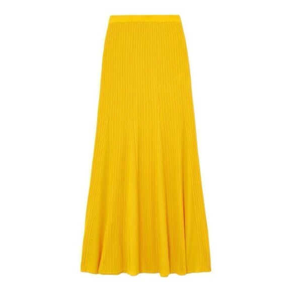 $1390 Gabriela Hearst Eula Ribbed and Pointelle Knit In Yellow Merino Wool Maxi - Picture 2 of 10